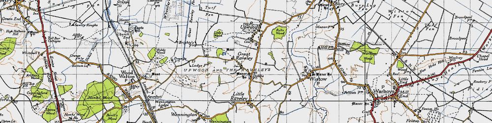 Old map of Great Raveley in 1946