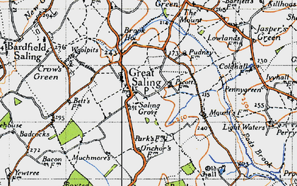 Old map of Great Saling in 1945