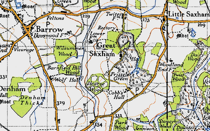 Old map of Great Saxham in 1946