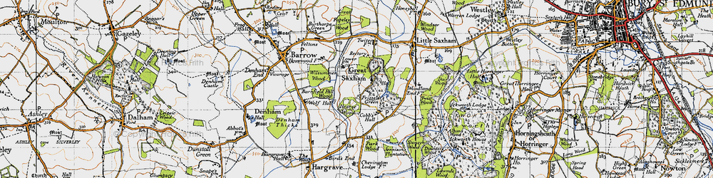 Old map of Great Saxham in 1946