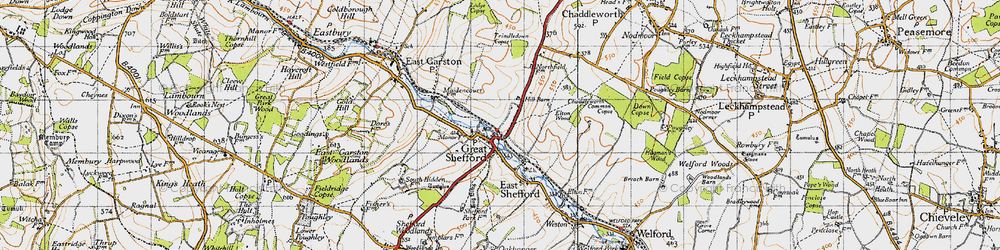 Old map of Great Shefford in 1947