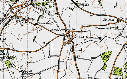 Old map of Great Snoring in 1946