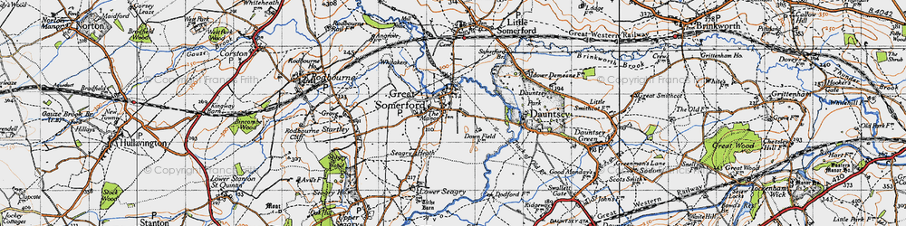 Old map of Great Somerford in 1947