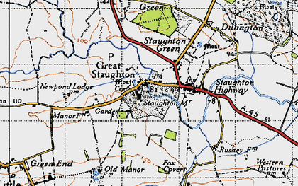 Old map of Great Staughton in 1946