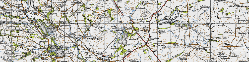 Old map of Great Swinburne in 1947