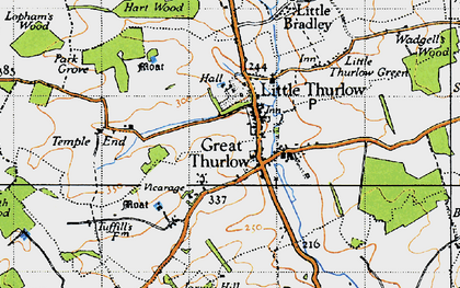 Old map of Great Thurlow in 1946