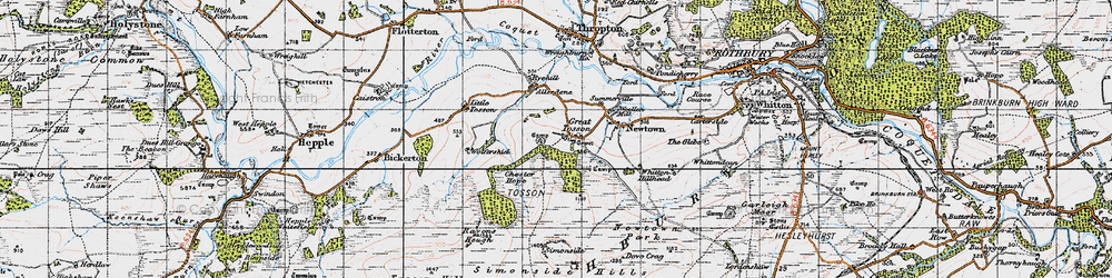 Old map of Simonside Hills in 1947