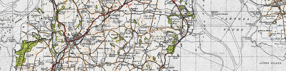 Old map of Birkrigg Common in 1947