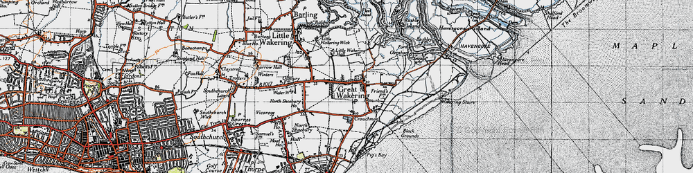 Old map of Great Wakering in 1945