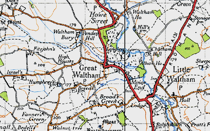 Old map of Great Waltham in 1945