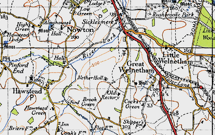 Old map of Great Welnetham in 1946