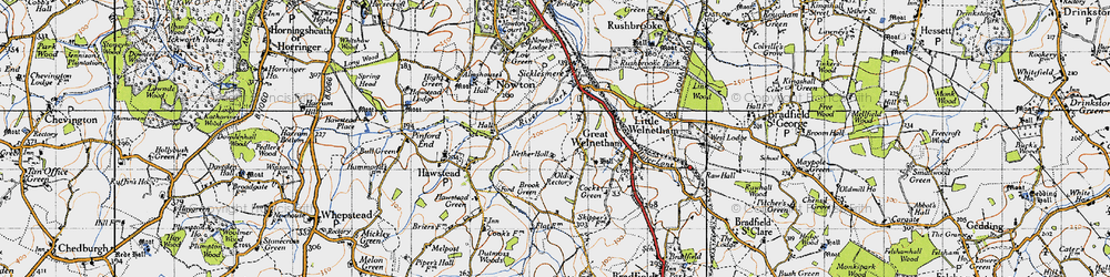 Old map of Great Welnetham in 1946