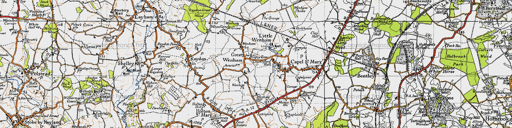 Old map of Great Wenham in 1946