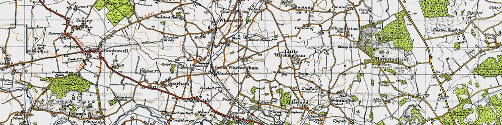 Old map of Great Witchingham in 1945