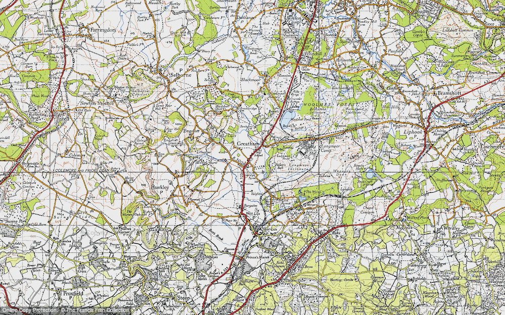 Old Map of Historic Map covering Woolmer Pond in 1940