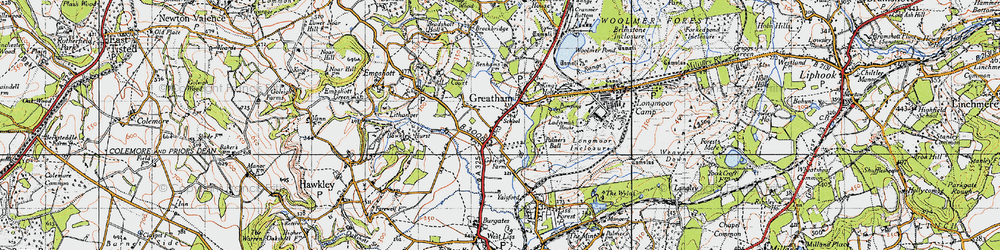 Old map of Woolmer Pond in 1940