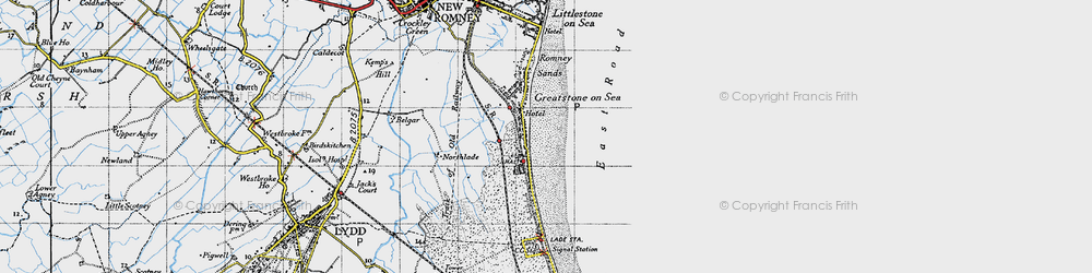 Old map of Greatstone-on-Sea in 1940