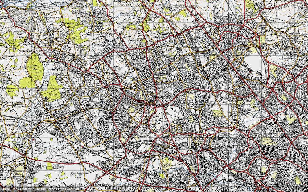 Old Map of Historic Map covering Harrow in 1945