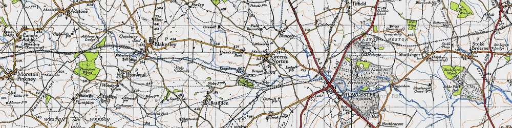 Old map of Greens Norton in 1946