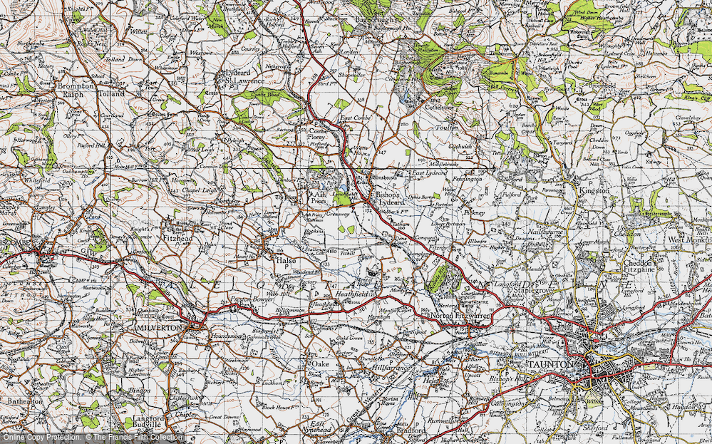 Old Map of Historic Map covering Ash Priors Common in 1946