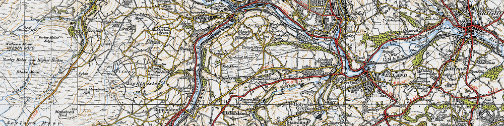 Old map of Greetland Wall Nook in 1947
