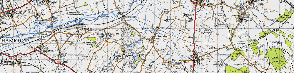 Old map of Grendon in 1946