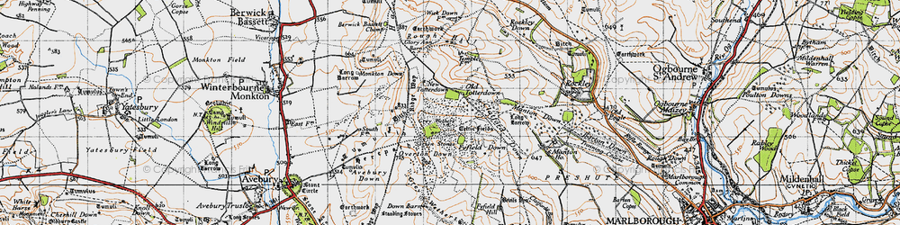 Old map of Overton Down in 1940