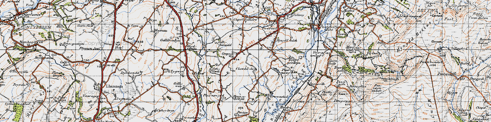 Old map of Bryn-y-rhyd in 1947