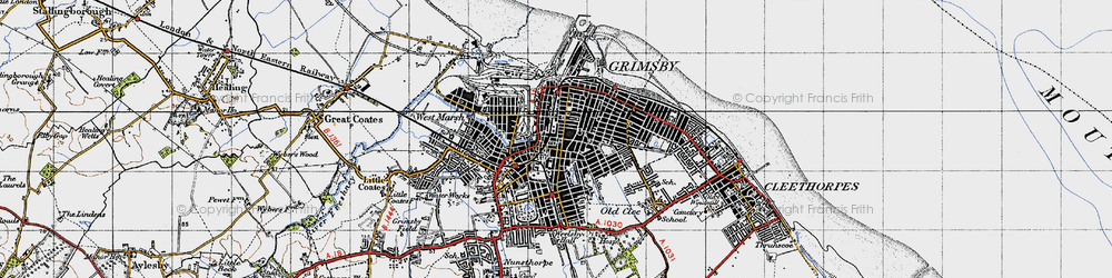 Old map of Grimsby in 1946