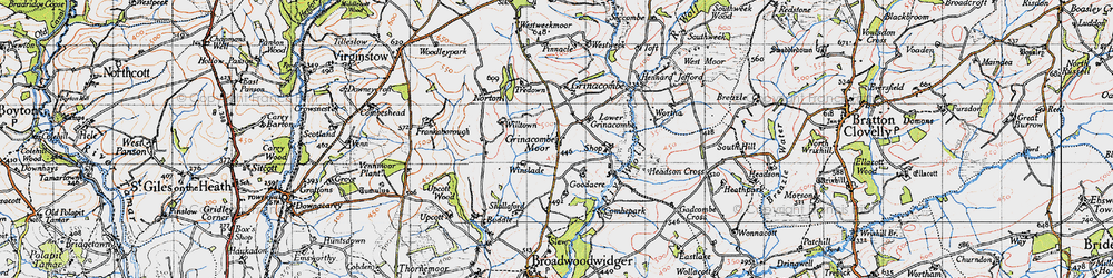 Old map of Grinacombe Moor in 1946