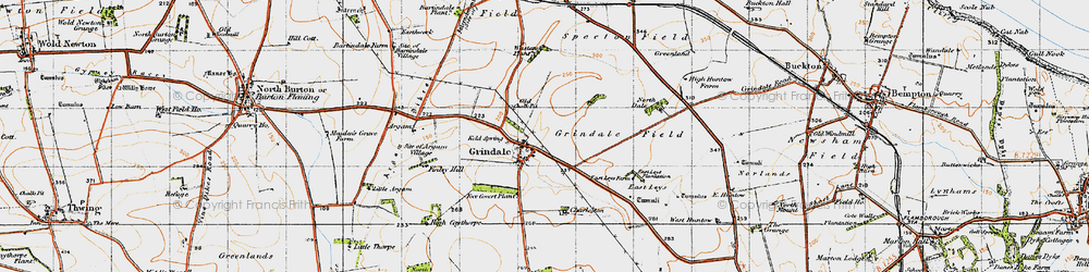 Old map of Grindale in 1947