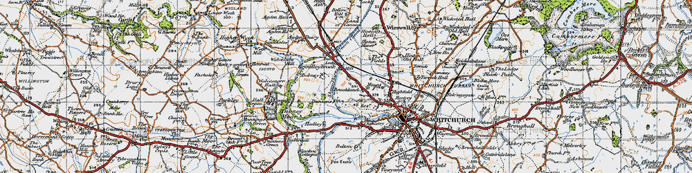 Old map of Grindley Brook in 1947