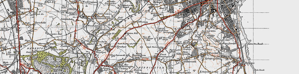 Old map of Grindon in 1947