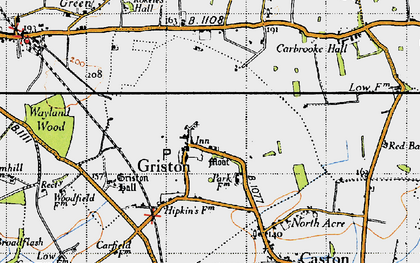 Old map of Griston in 1946