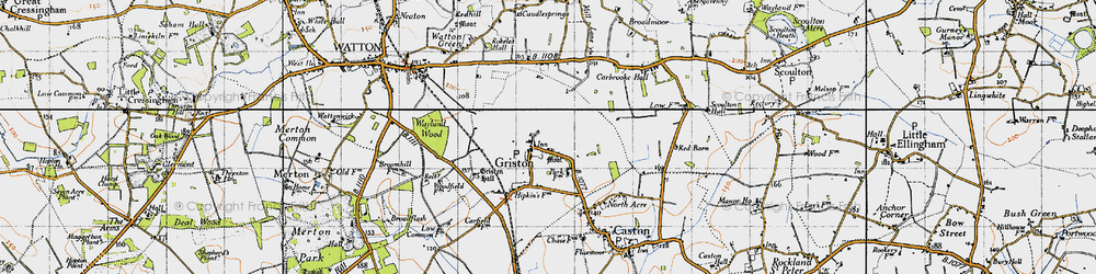 Old map of Griston in 1946