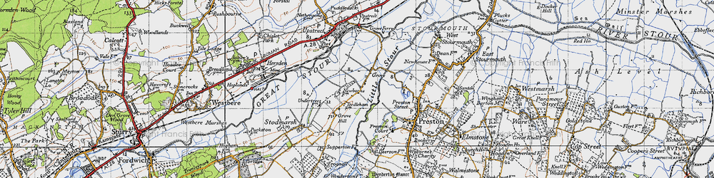 Old map of Grove in 1947