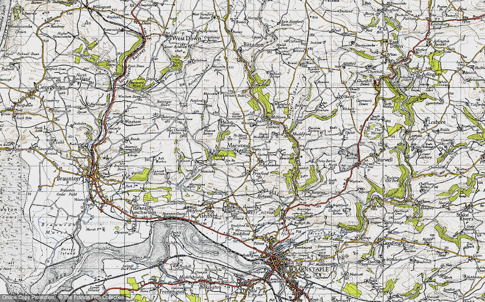 Old Map of Historic Map covering Wigley Cross in 1946