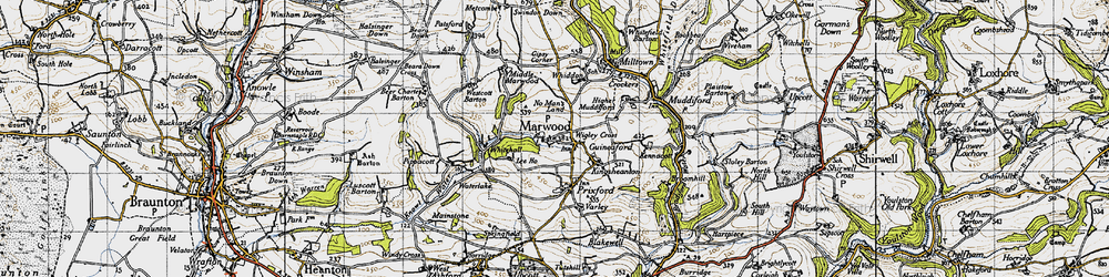Old map of Wigley Cross in 1946