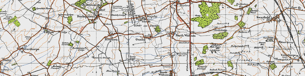 Old map of Gunby in 1946