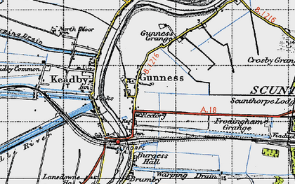 Old map of Gunness in 1947