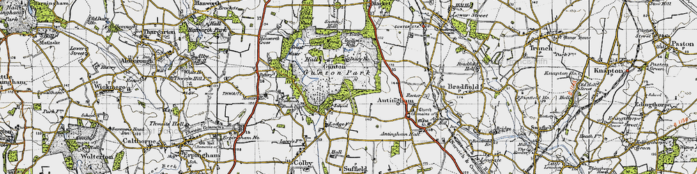 Old map of Gunton Park in 1945