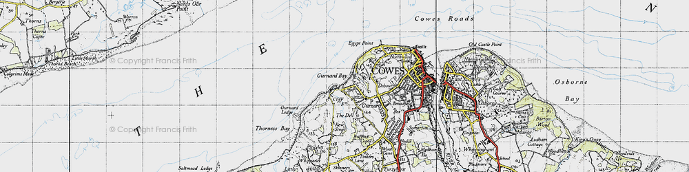 Old map of Gurnard in 1945