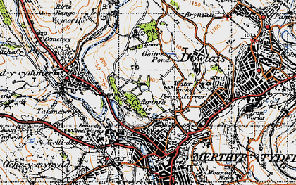 Old map of Gurnos in 1947