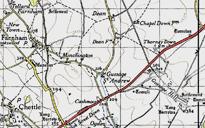 Old map of Gussage St Andrew in 1940