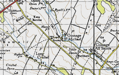 Old map of Gussage St Michael in 1940
