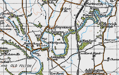 Old map of Acklington Park in 1947