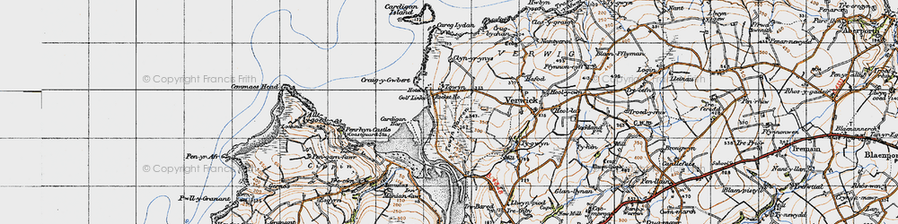 Old map of Gwbert in 1947