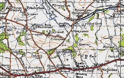 Old map of Gwern-y-Steeple in 1947