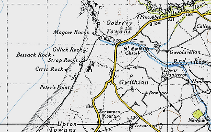 Old map of Godrevy Island in 1946