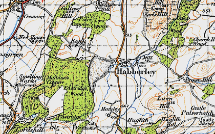 Old map of Habberley in 1947